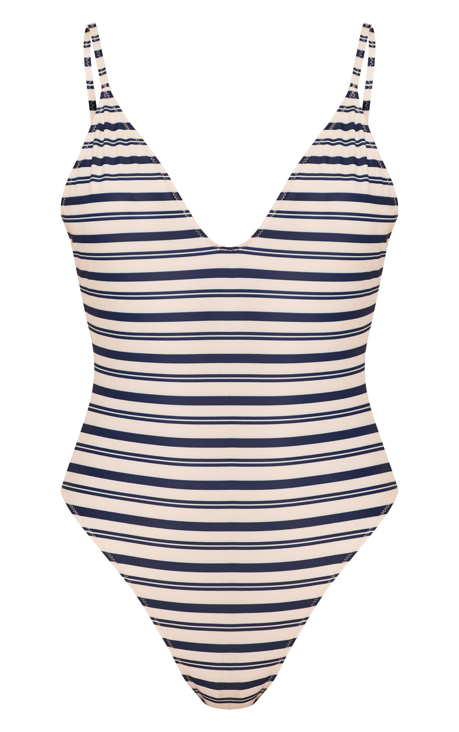 Navy Stripe Print Scoop Swimsuit Product Image