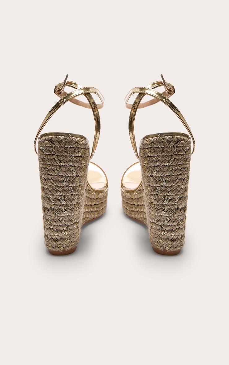 Gold PU Metallic Strap Espadrille High Heeled Wedges Product Image