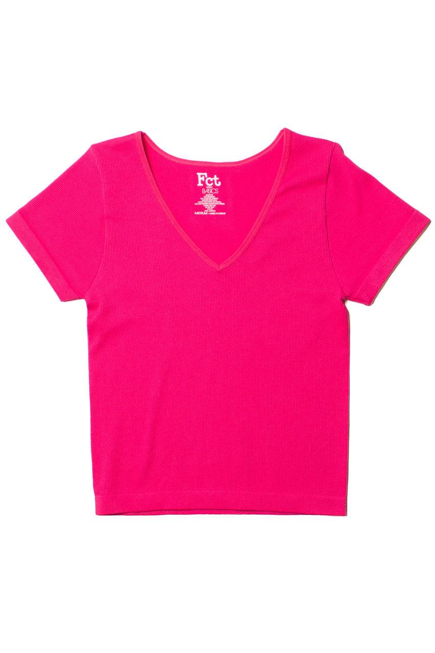 White Seamless V Neck Tee Product Image