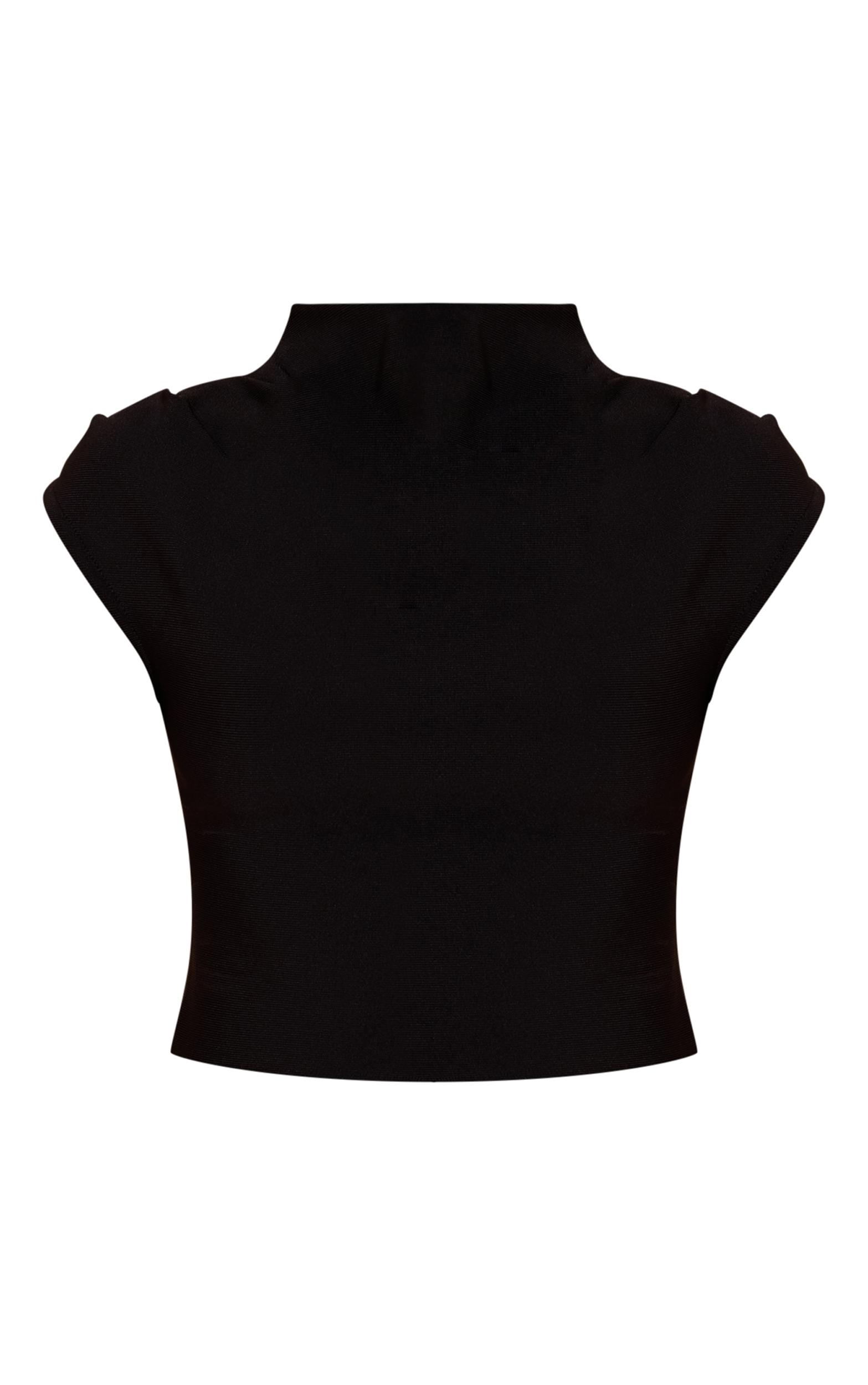 Black Bandage Pleat Detail Cap Sleeve Top Product Image