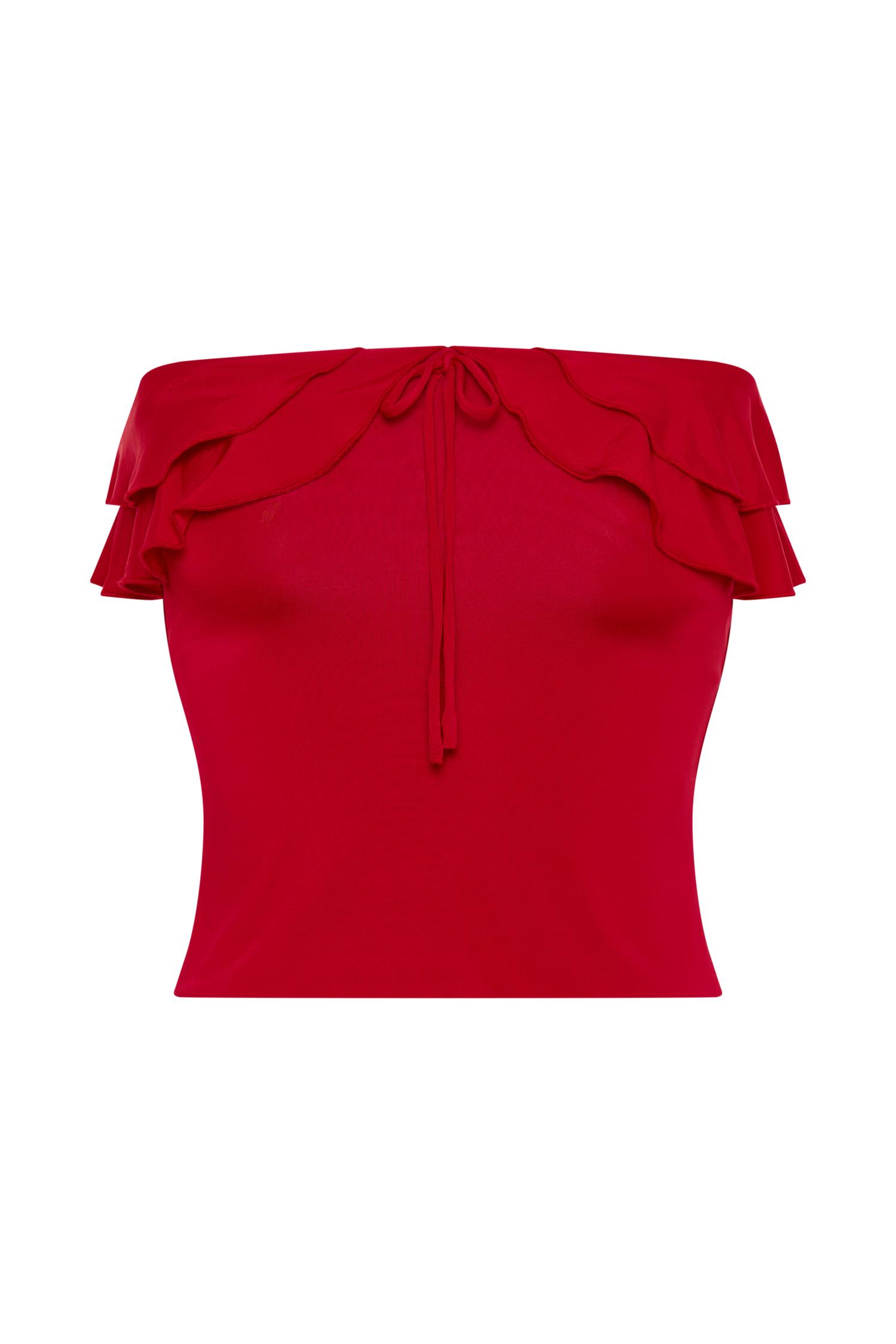 Bea Strapless Slinky Ruffle Top - Pomegranate Product Image