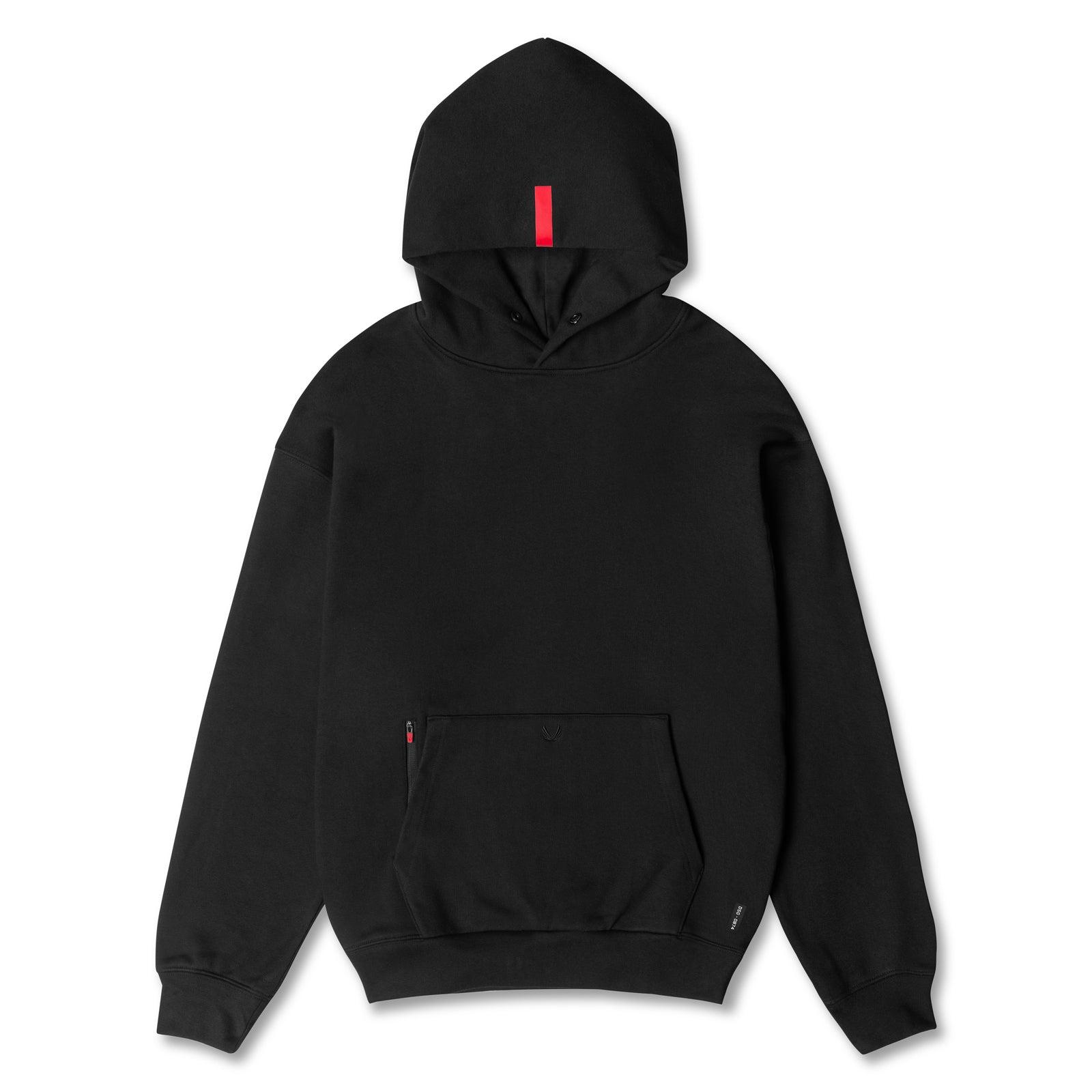 0874. Tech-Terry™ Zip Pocket Hoodie - Black/White "OTWR" Product Image