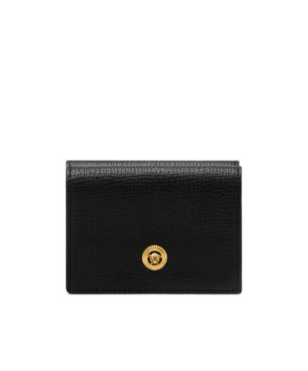 VERSACE Black Small Wallet With Medusa Biggie Logo In Leather Woman Product Image