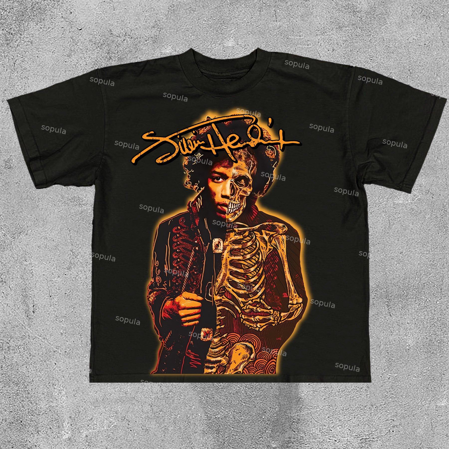 Sopula Jimi Hendrix Print Cotton T-Shirt Product Image