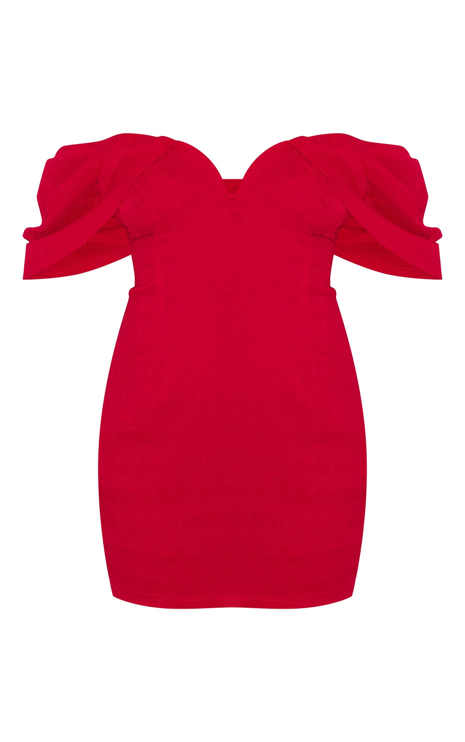 Plus Red Textured V Bar Bodycon Dress Product Image