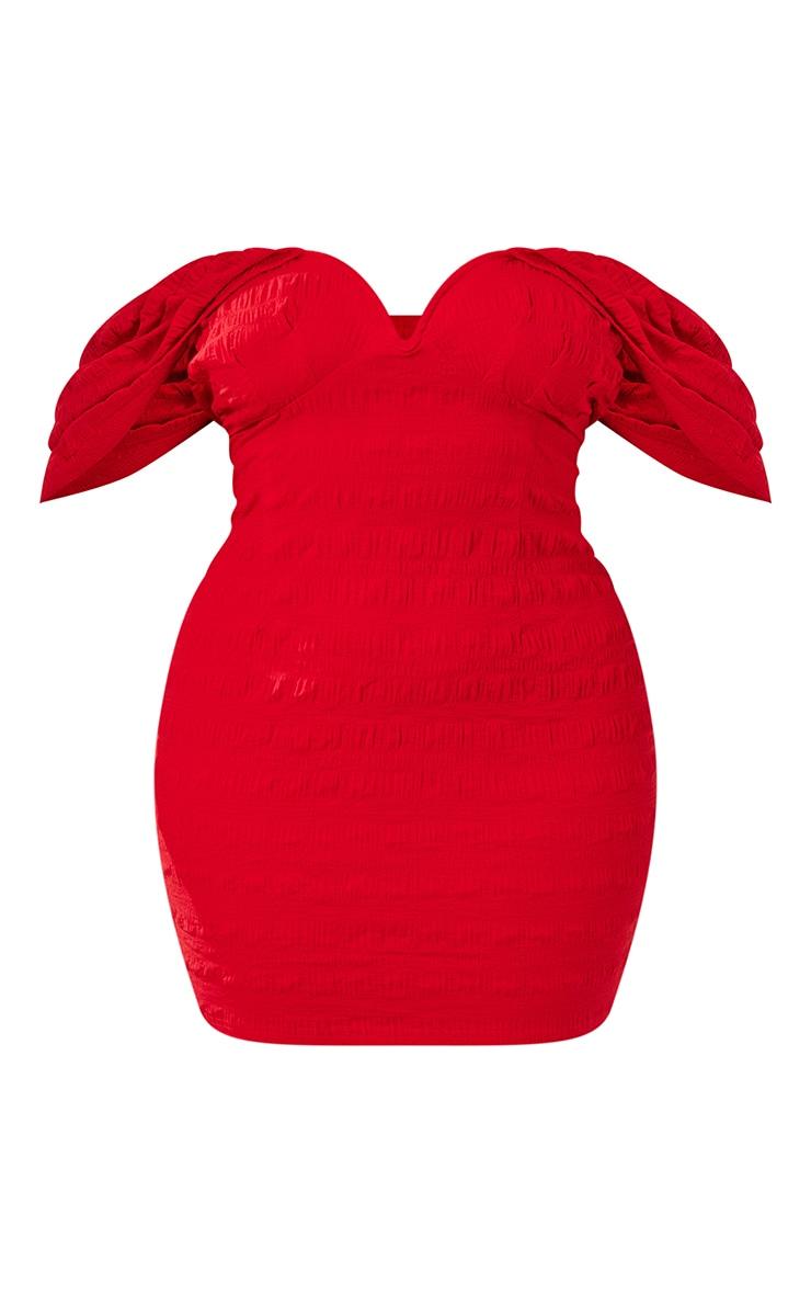 Plus Red Textured V Bar Bodycon Dress Product Image