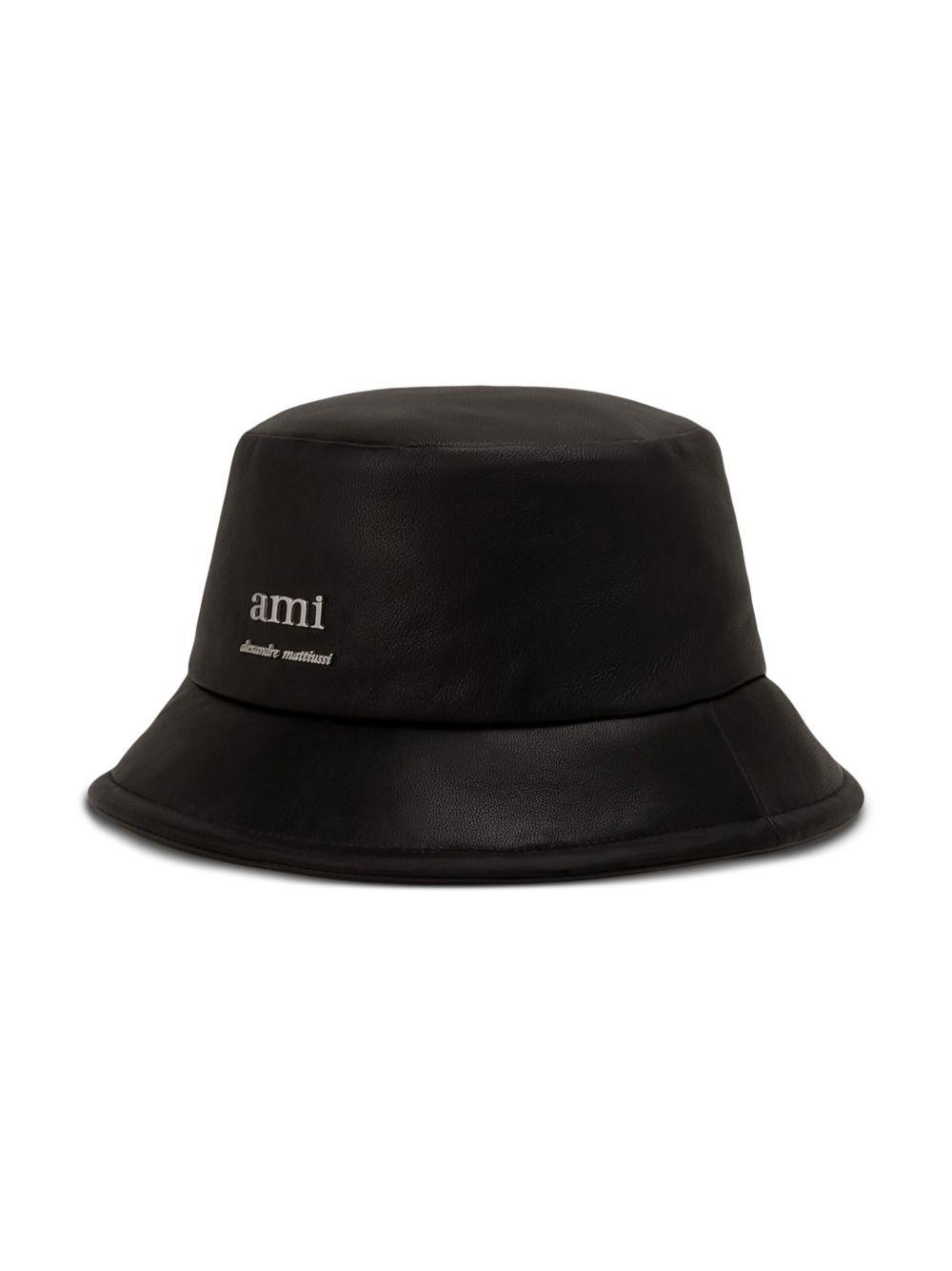 logo-plaque leather bucket hat Product Image