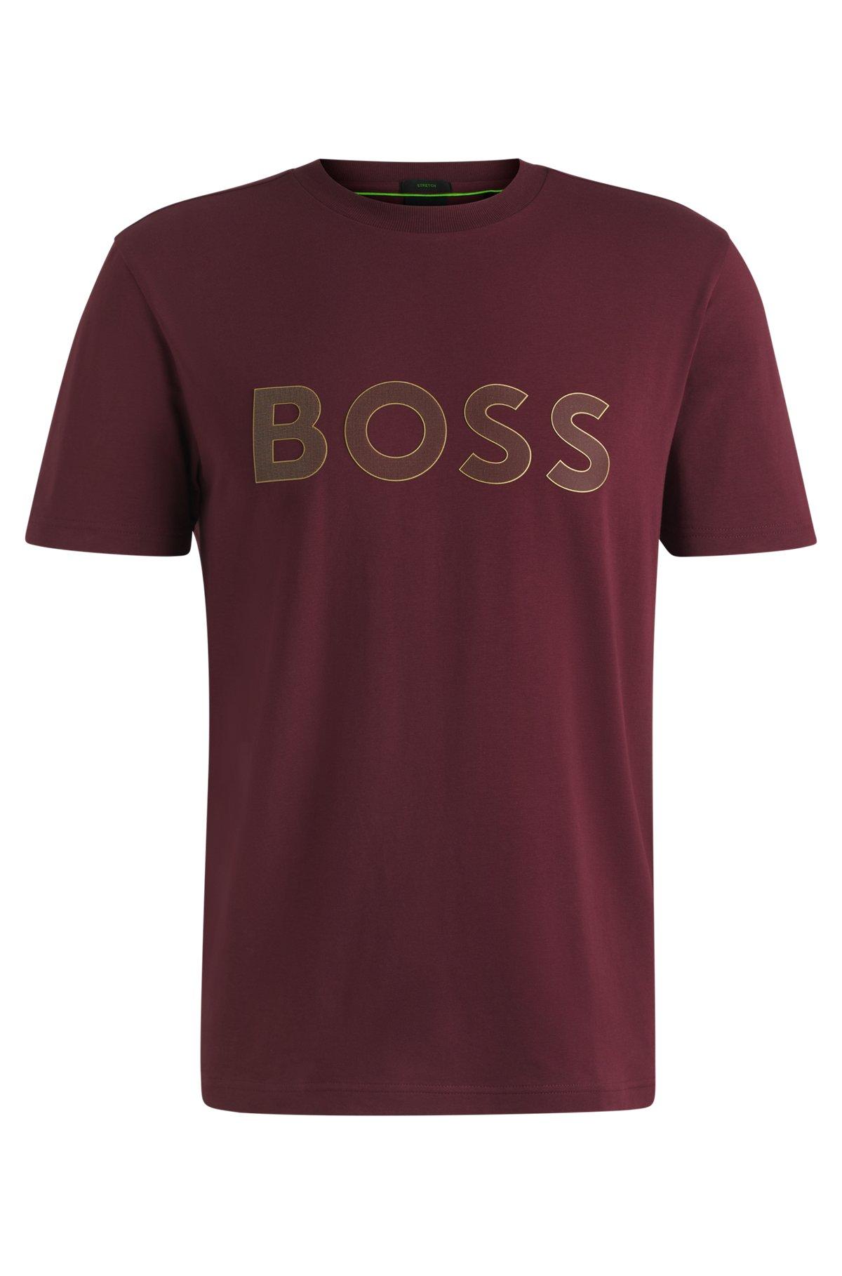 BOSS - Stretch-cotton T-shirt with large logo - Dark Blue Product Image