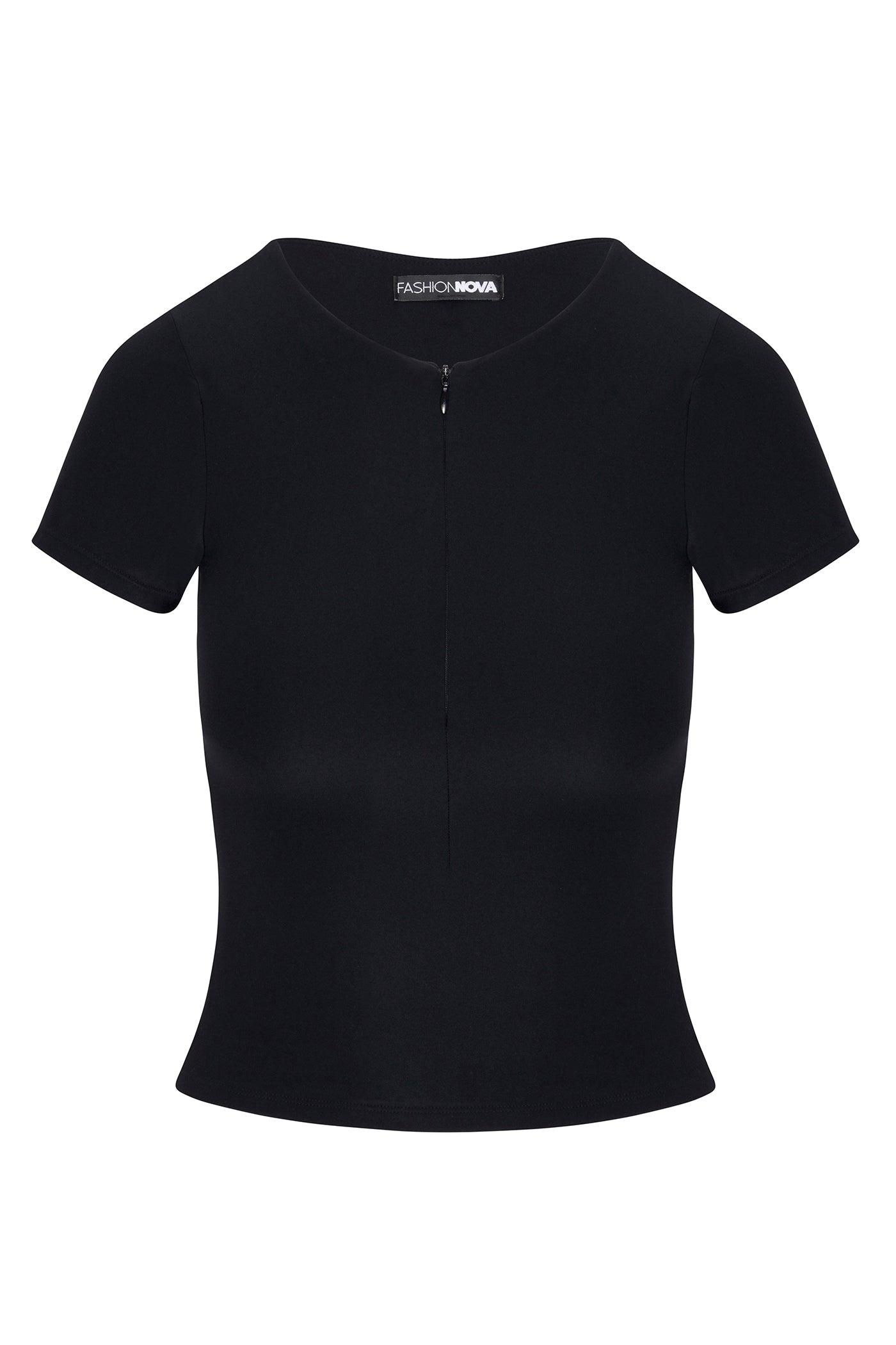 Second Skin Double Lined Zip Front Short Sleeve Top - Black Female Product Image