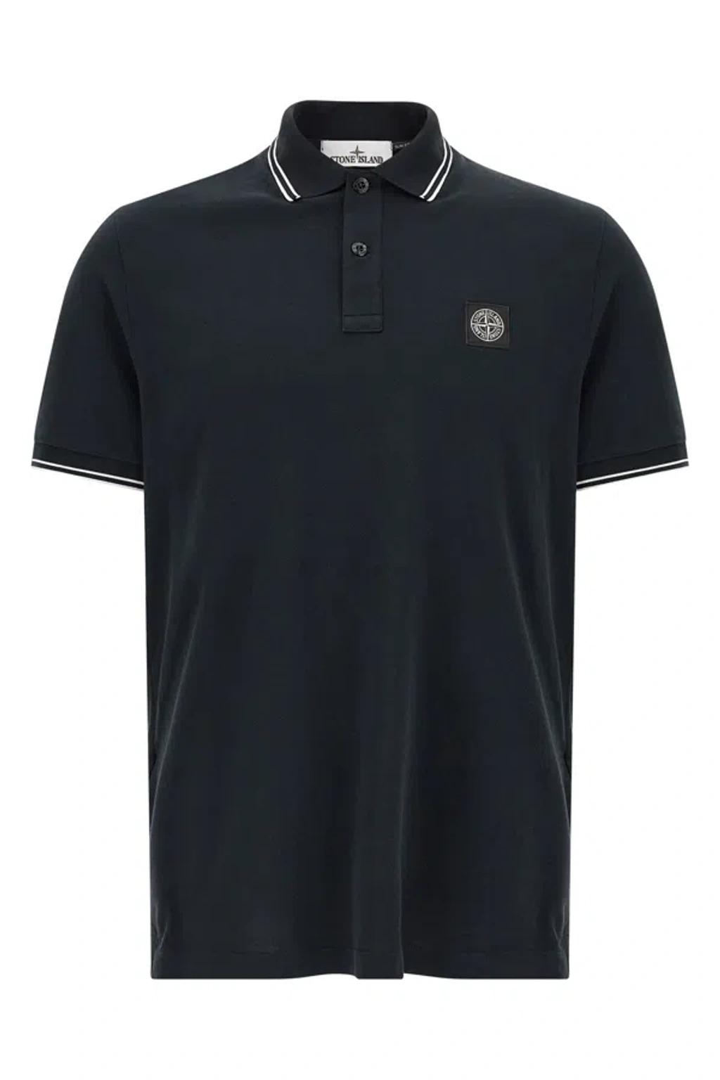 STONE ISLAND Mens Black Brand-patch Regular-fit Stretch-cotton Polo Shirt Xl Product Image
