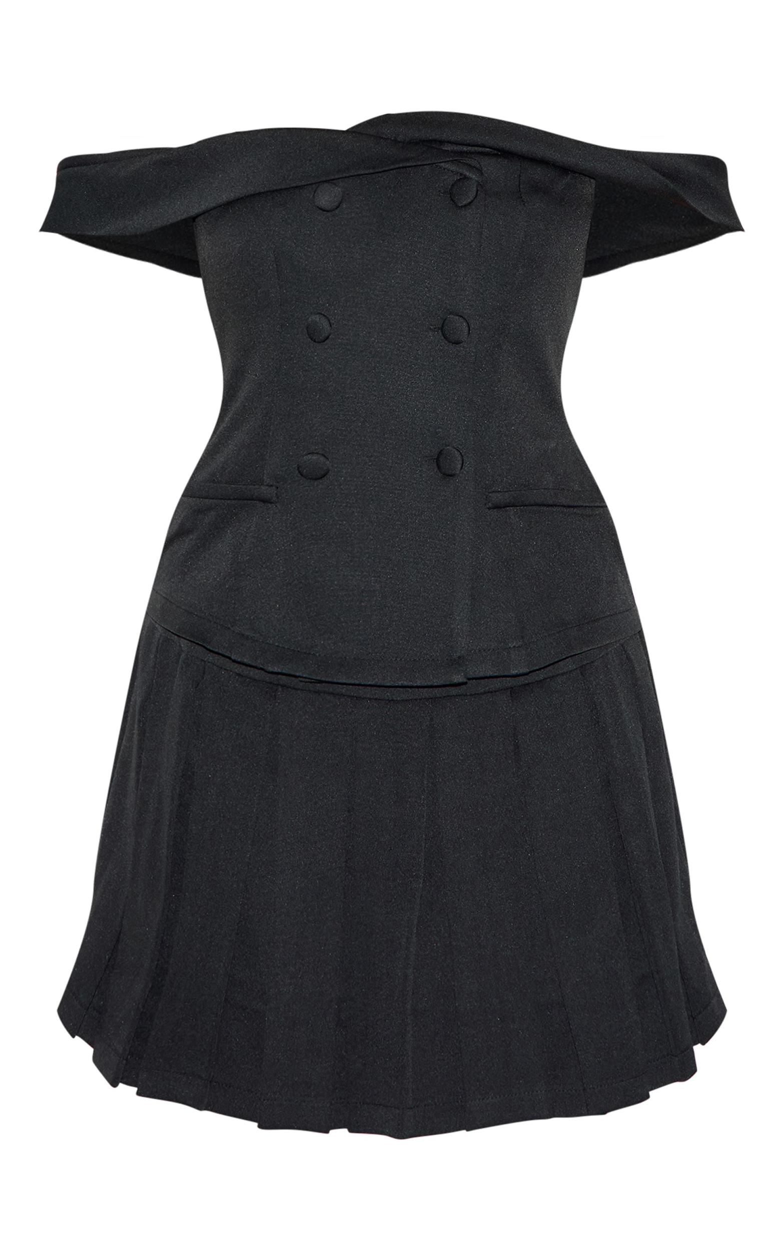 Black Tailored Button Detail Bardot Pleated Skort Romper Product Image