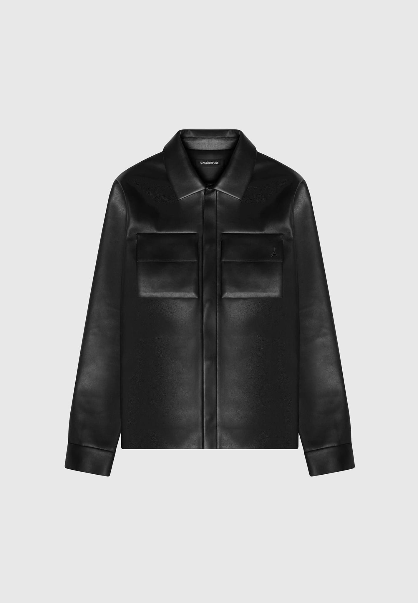 Leather Shirt Jacket - Black Male Product Image