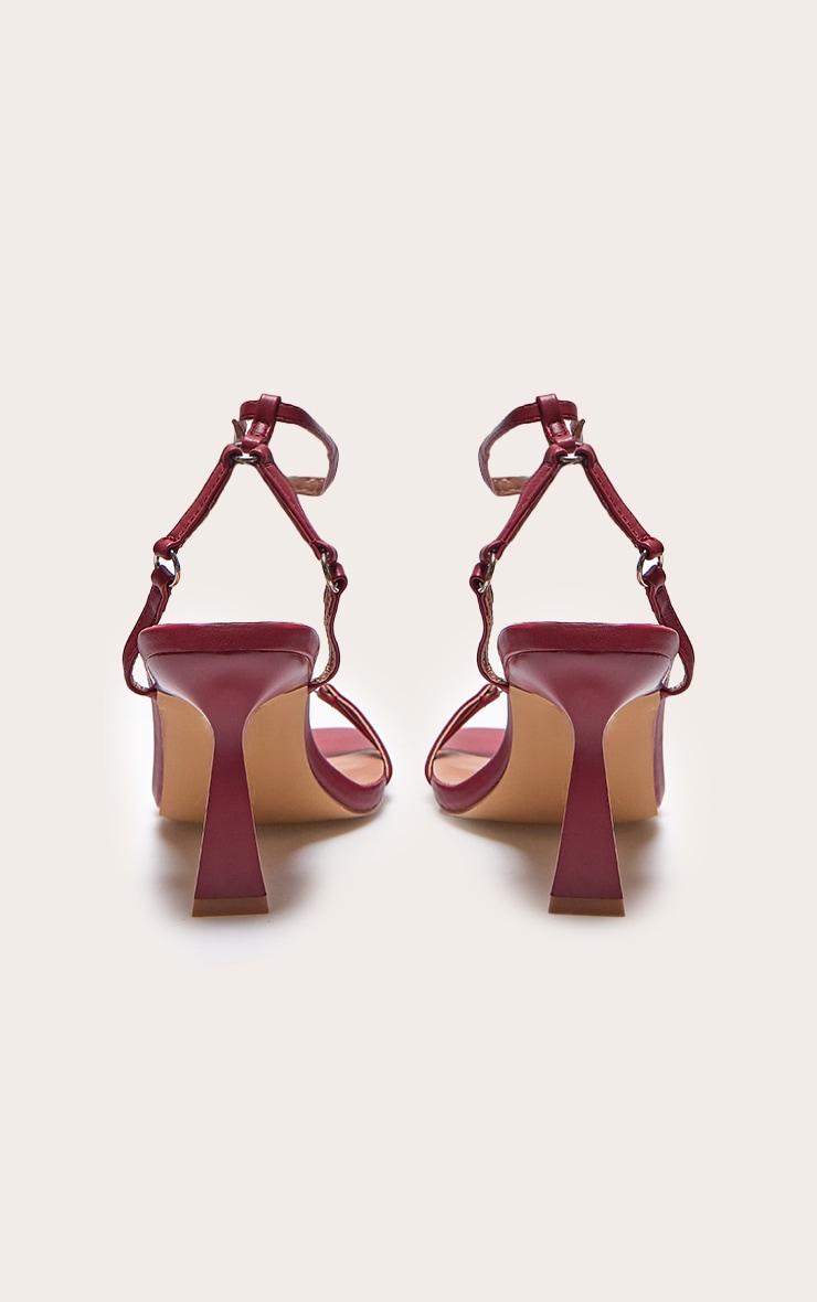 Burgundy PU Square Toe Buckle Detail Barely There Mid Heeled Sandals Product Image
