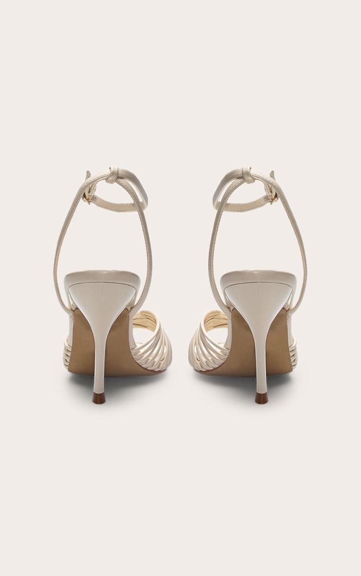 Cream Pu Square Toe Multi Strap Gold Trim High Heeled Sandals Product Image