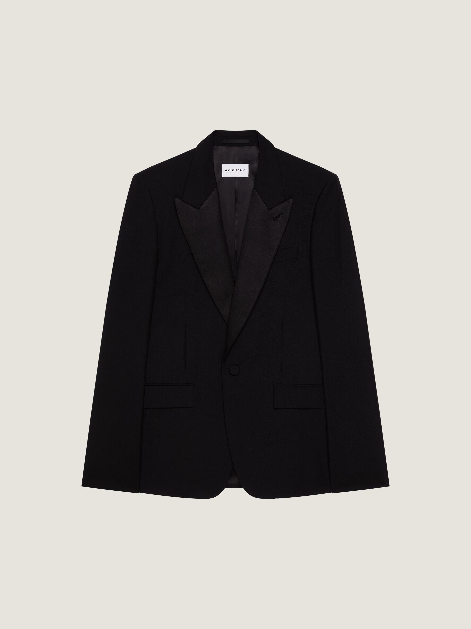Fitted suit-jacket in wool mohair with satin collar Product Image