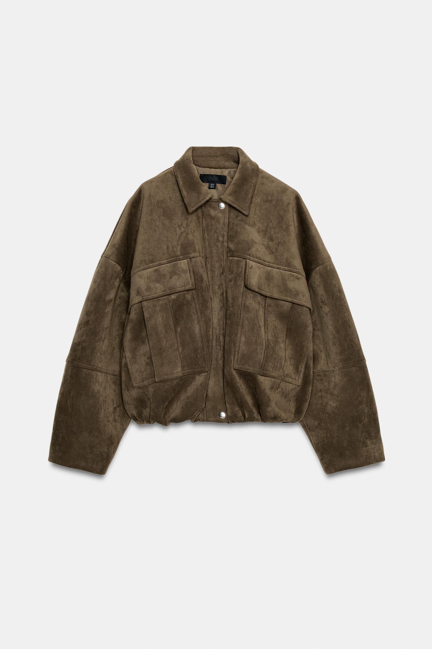 OVERSIZED FAUX SUEDE HOODED BOMBER JACKET Product Image