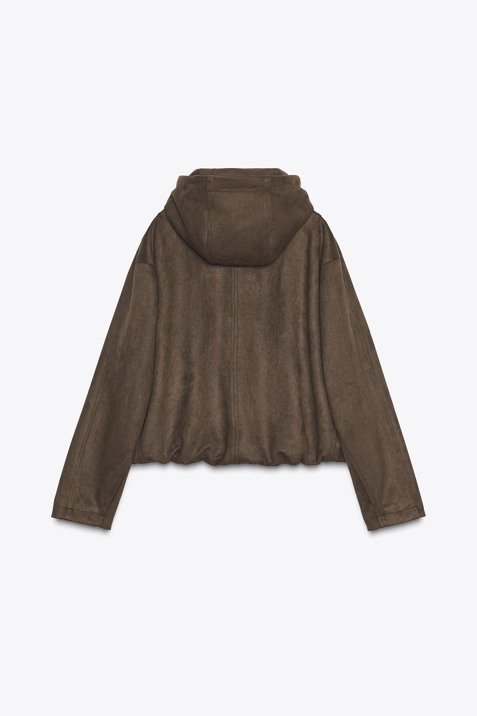 FAUX SUEDE HOODED BOMBER JACKET Product Image
