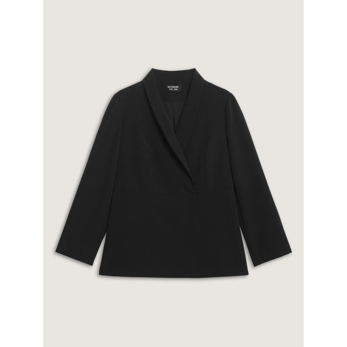 Plus Size Semi Stretchy Pockets Curvy Hem Blazer Black Women Office Sleeve Long Sleeve Suit Collar 22-24/3X Side seam pocket Office Blazers BloomChic Product Image