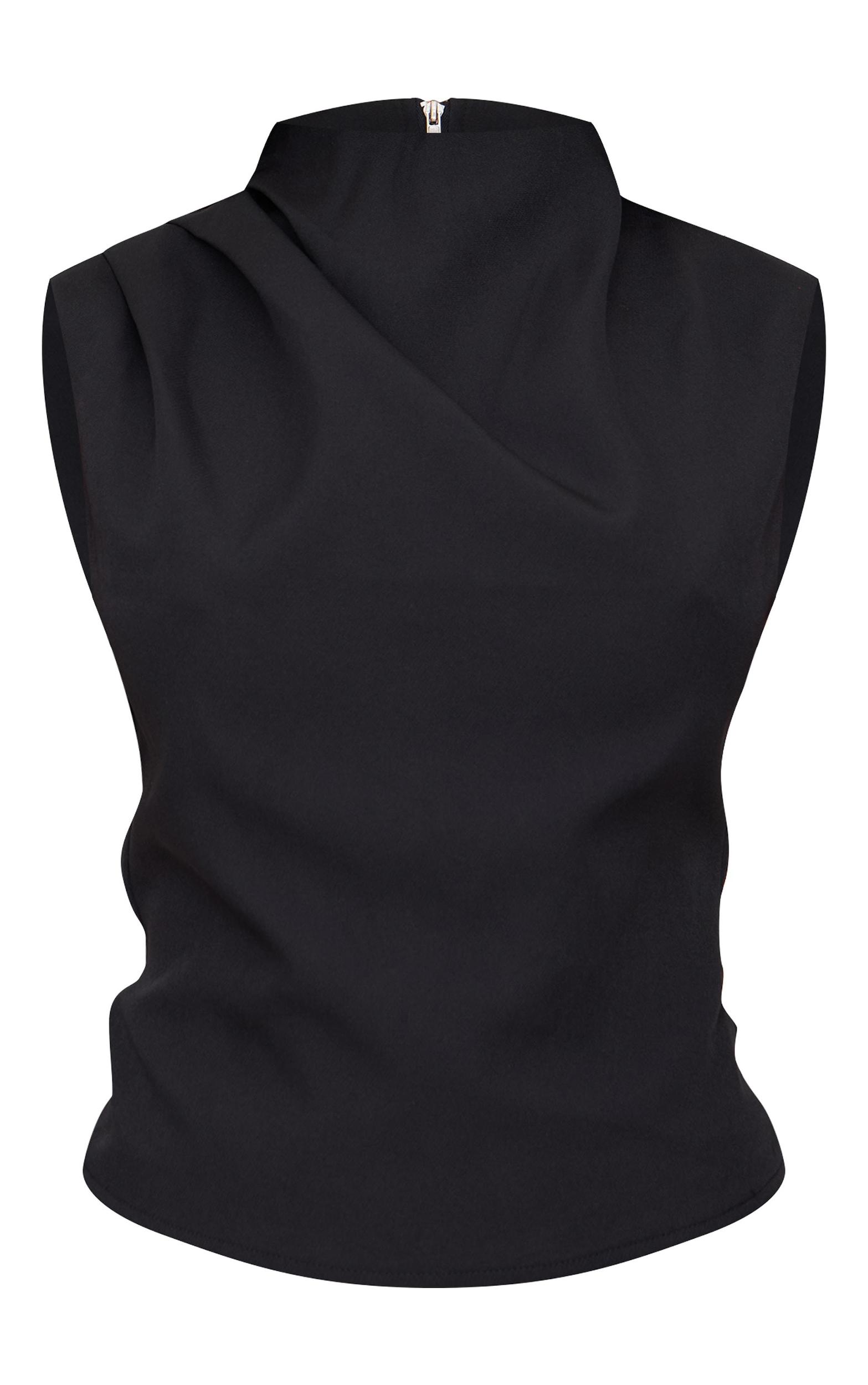 Black Woven Ruched High Neck Top Product Image