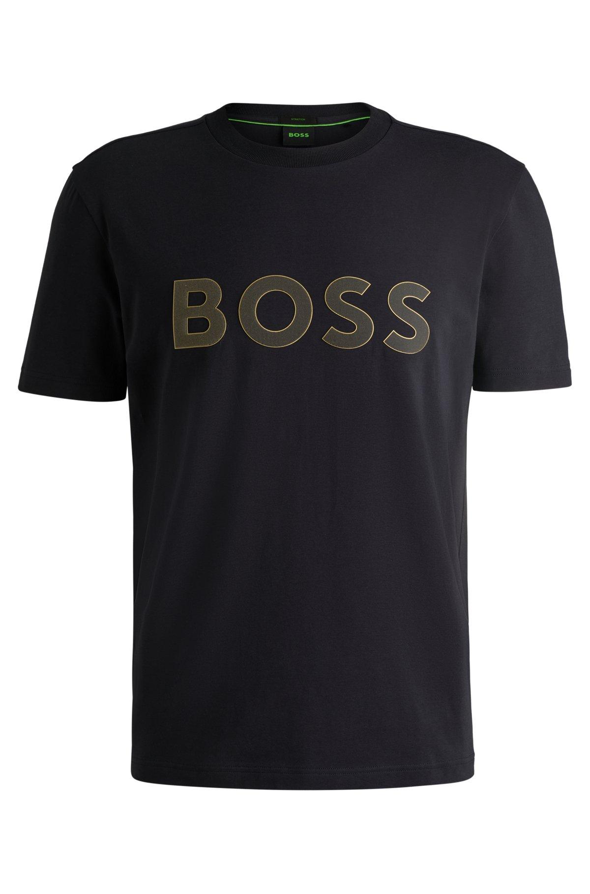 BOSS - Stretch-cotton T-shirt with large logo - Dark Blue Product Image