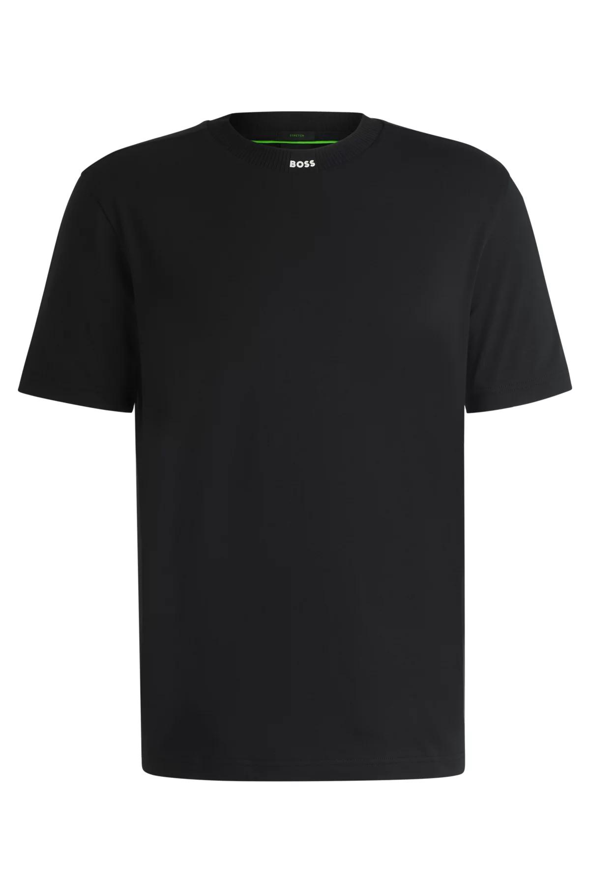 Stretch-cotton T-shirt with logo collar Product Image