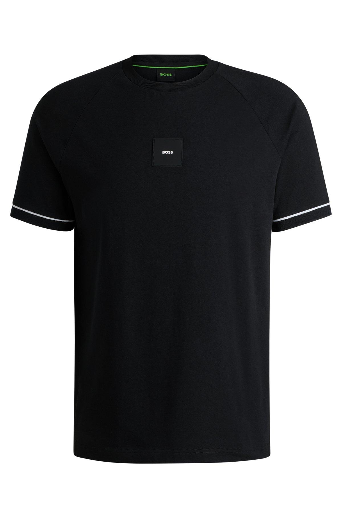 BOSS - Stretch-cotton T-shirt with logo badge - Black Product Image