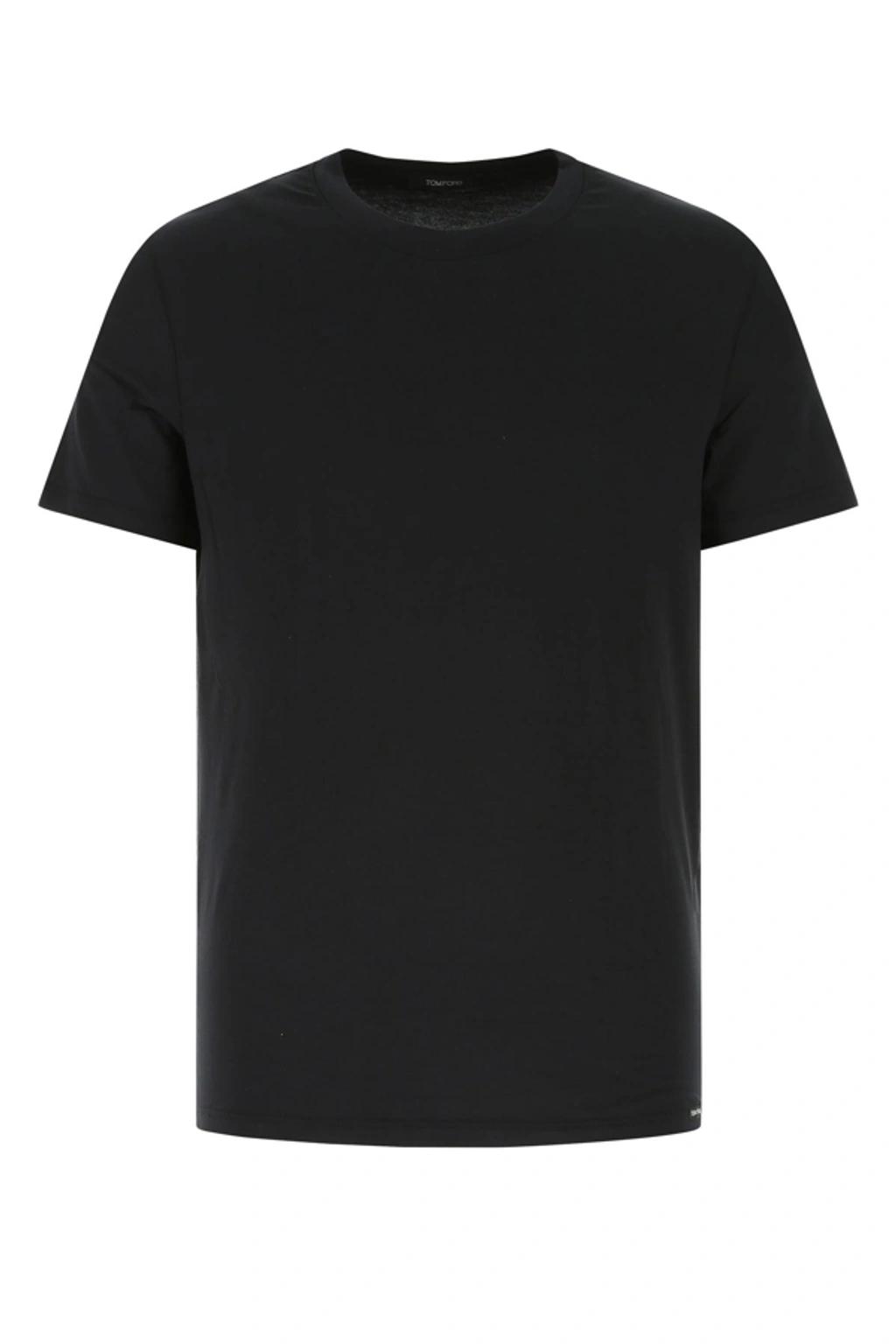 TOM FORD Black Basic Crewneck T-shirt With Tonal Stitching In Cotton Blend Man Product Image