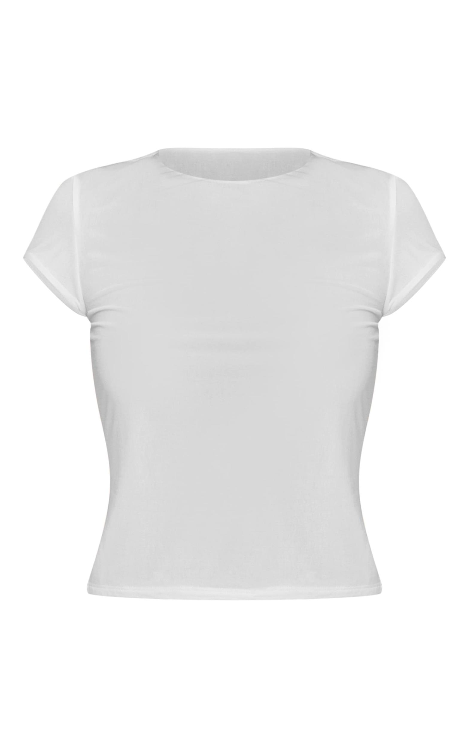 Ivory Stretch Chiffon Cap Sleeve Fitted T Shirt Product Image