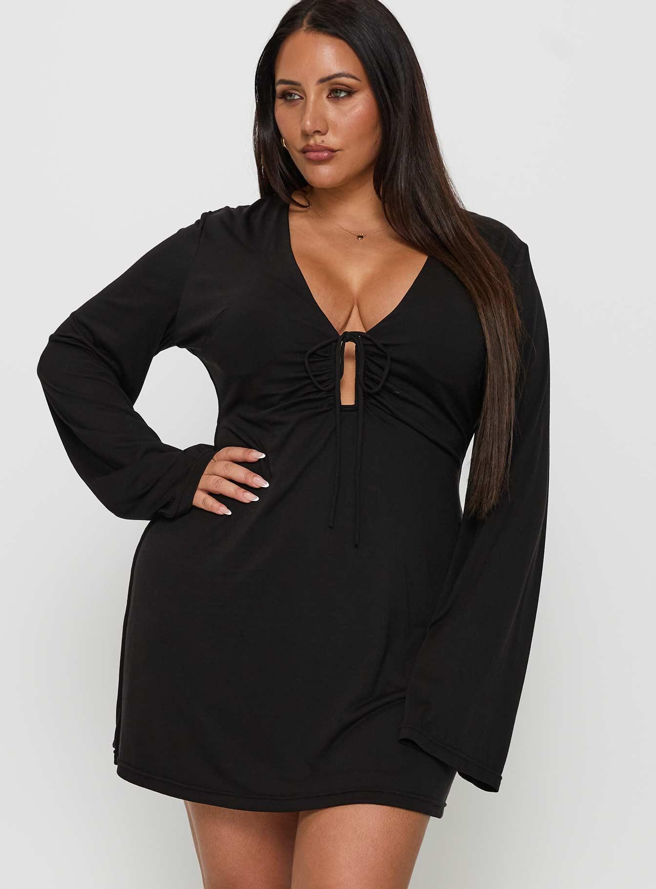 Dafnie Long Sleeve Mini Dress Black Curve Product Image