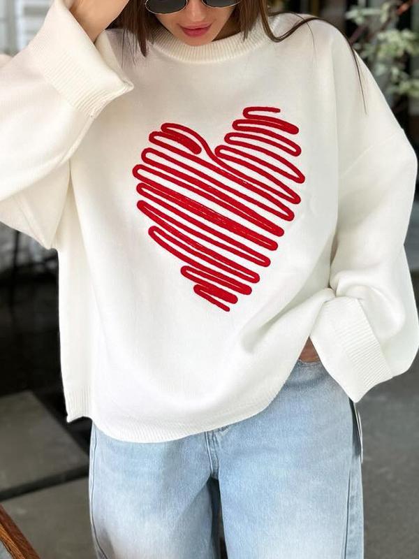 Heart Print Oversized Sweaters Product Image