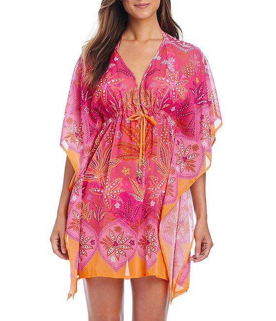 Bleu Rod Beattie Beat Desert Bloom V-Neck Caftan Swim Cover-Up Product Image