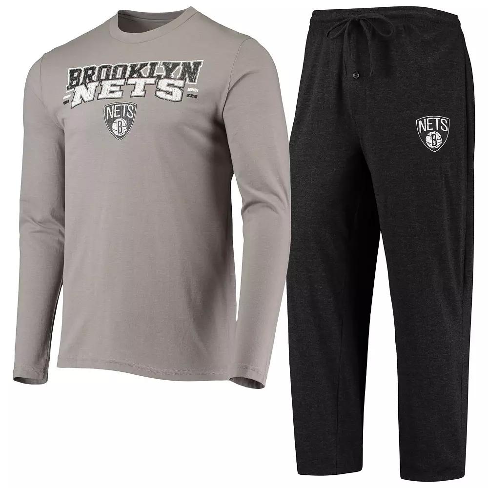 Men's Concepts Sport Black/Gray Brooklyn Nets Long Sleeve T-Shirt & Pants Sleep Set,  Product Image