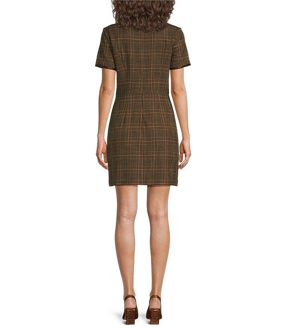 Trina Turk Adisa Woven Plaid Print Round Neck Short Sleeve Sheath Dress Product Image