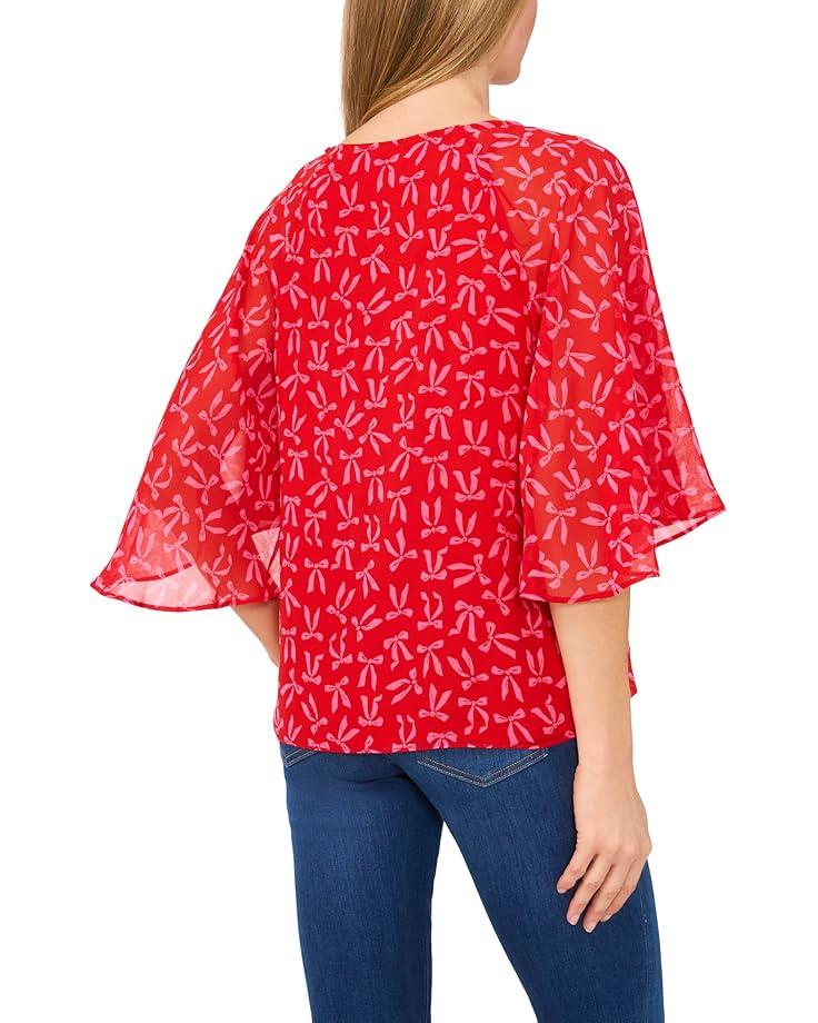 Knit V-Neck Combo Pearl Sleeve Top Product Image