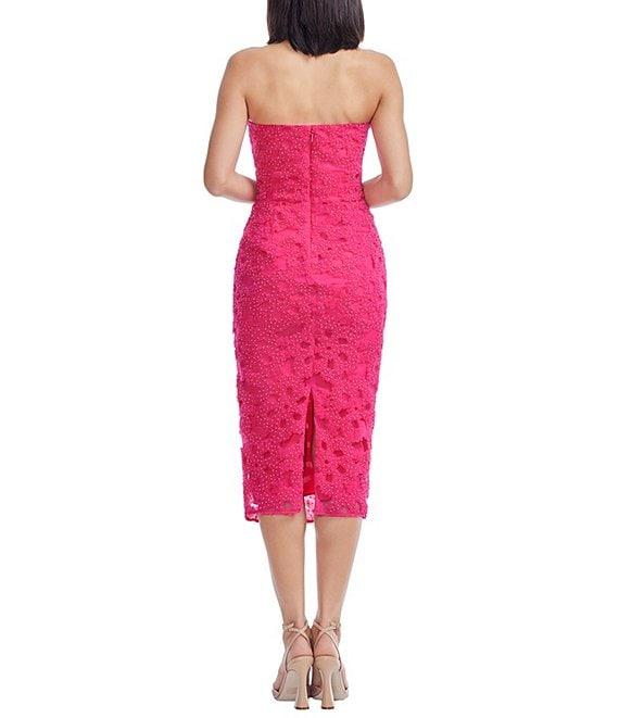 Dress the Population Viviana Strapless 3D Floral Lace Sheath Midi Dress Product Image