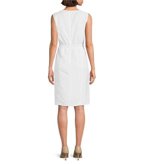 Kasper Round Neck Cap Sleeve Multi Seam Linen Blend Sheath Dress Product Image
