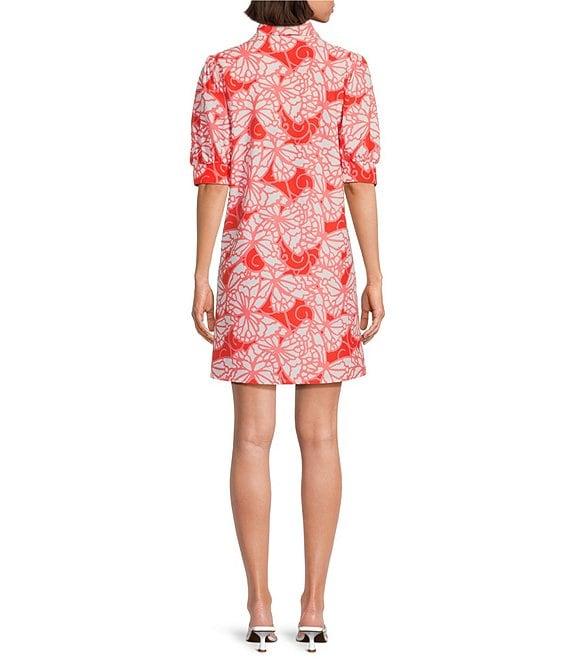 Jude Connally Emerson Petite Wings Print Jude Cloth Knit Point Collar Puffed Sleeve Shift Dress Product Image