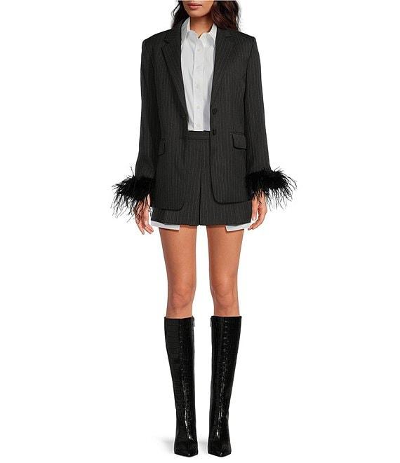Gianni Bini x Nastia Liukin Val Twill Stripe Long Sleeve Feather Trim Blazer Product Image