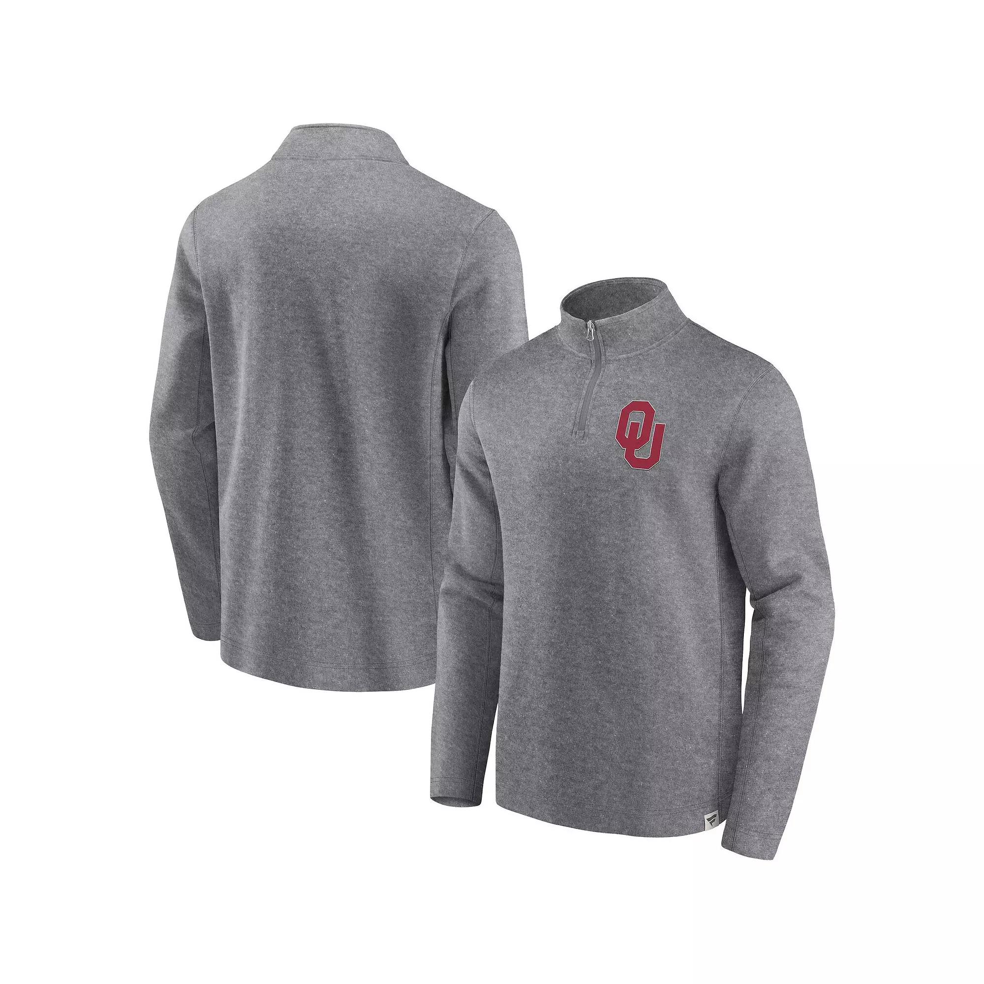 Men's Fanatics Branded Heather Gray Oklahoma Sooners Vintage Fleece Quarter-Zip Jacket,  Product Image