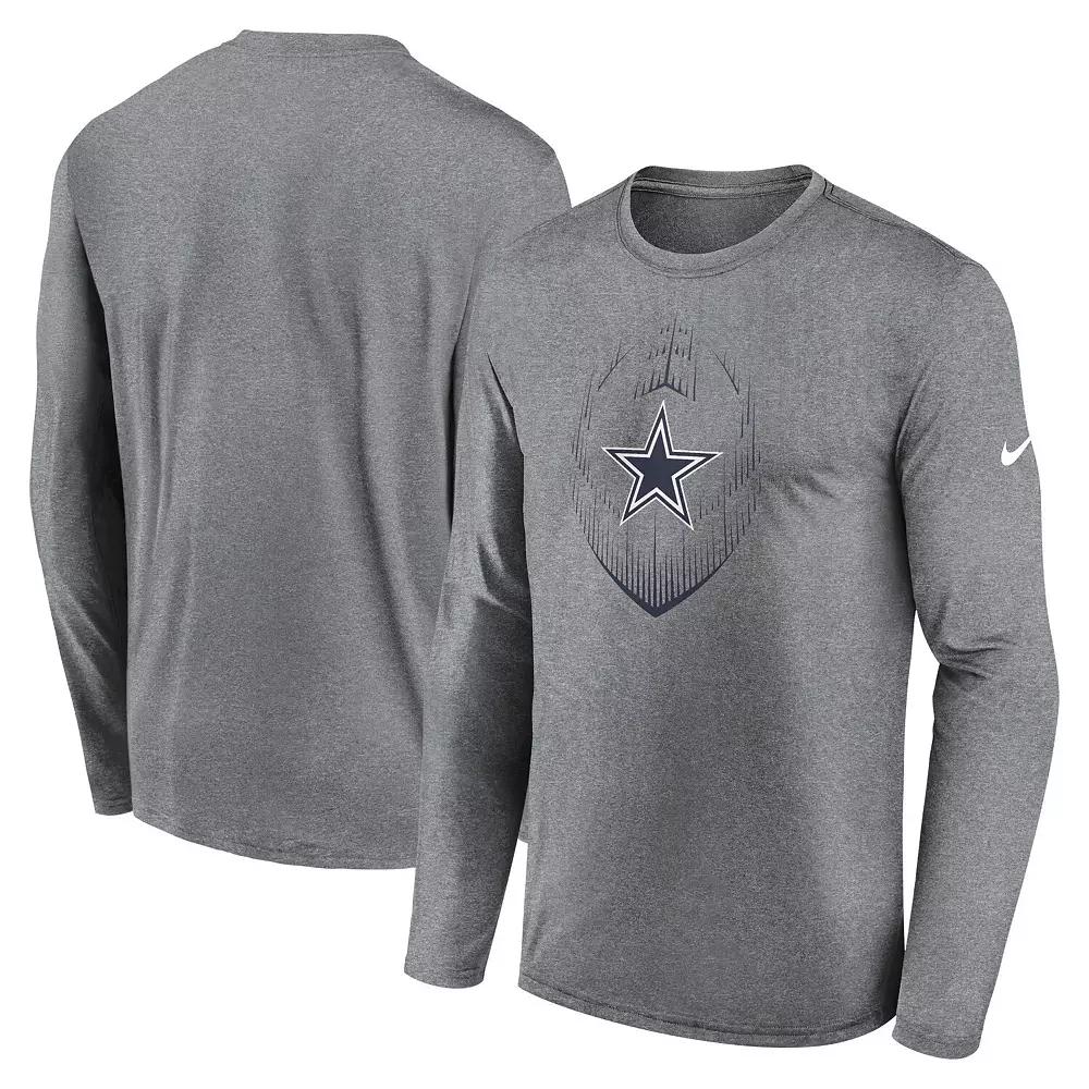 Men's Nike Heather Gray Dallas Cowboys Icon Legend Performance Long Sleeve T-Shirt,  Product Image