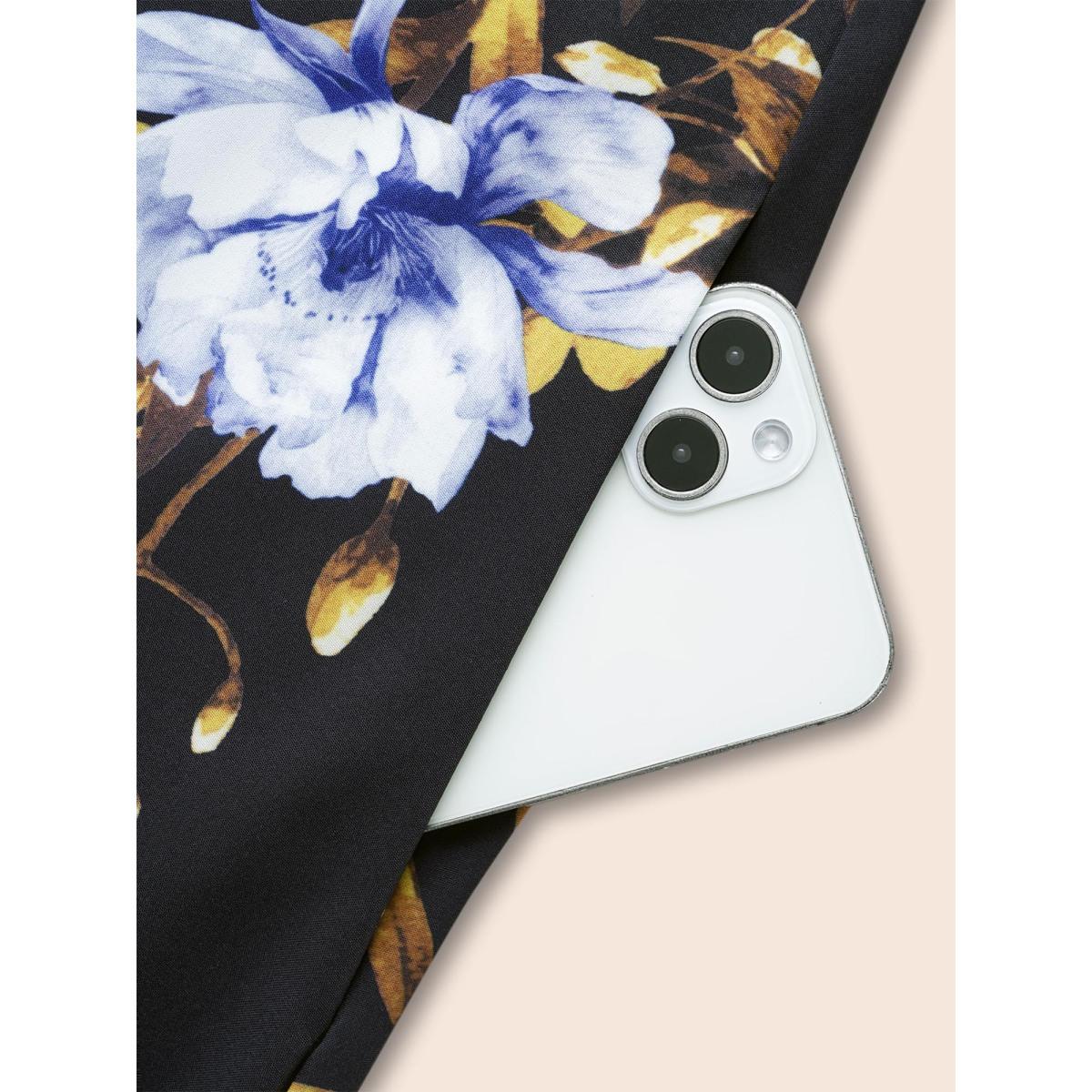 Plus Size Floral Print V Neck Lantern Sleeve Dress BlackFlower Women Elegant Non V-neck Elbow-length sleeve Curvy BloomChic 30/6X Product Image