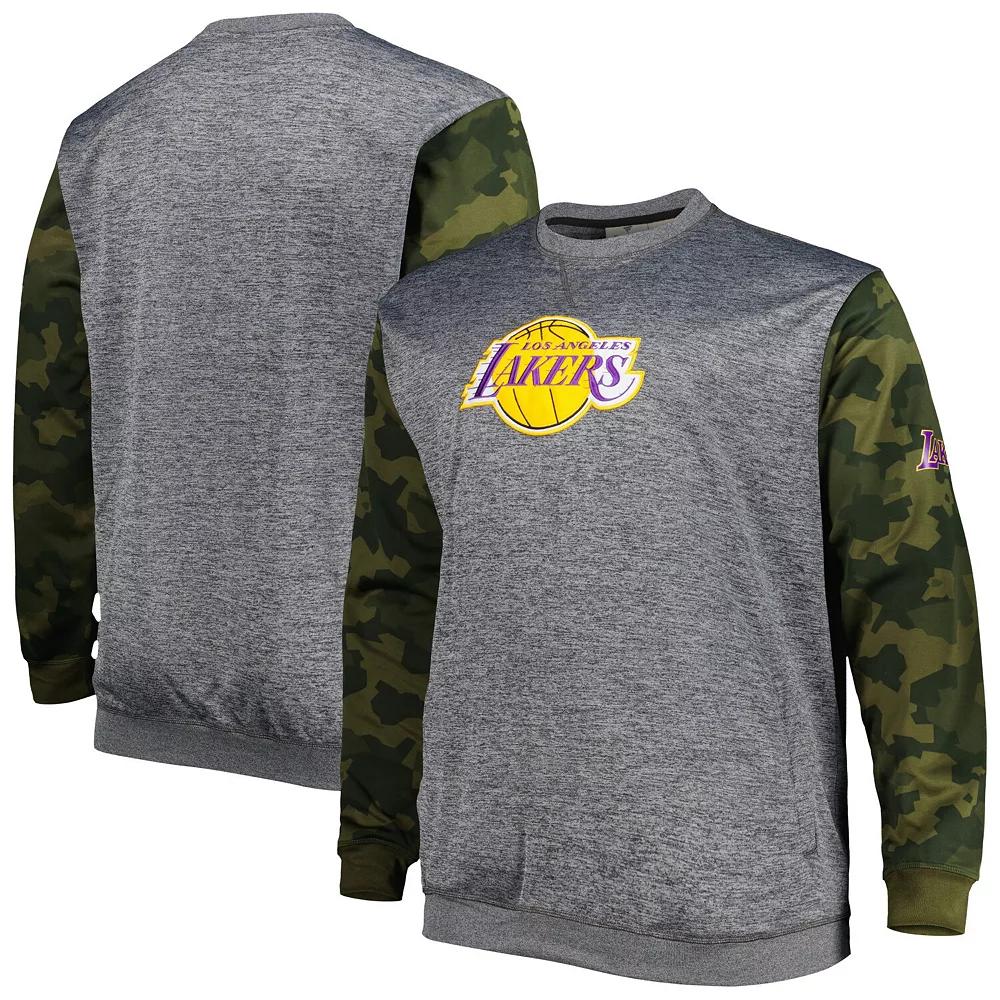 Men's Fanatics Branded Heather Charcoal Los Angeles Lakers Big & Tall Camo Stitched Sweatshirt, Size: 3XB Product Image