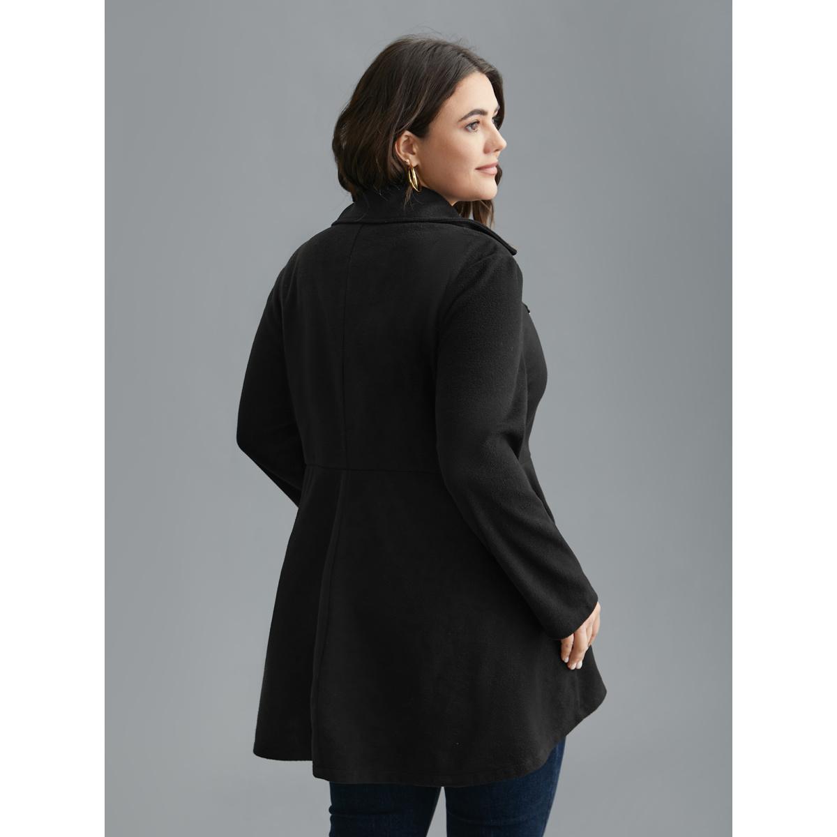 Plus Size Curved Hem Zipper Placket Pockets Coat Women Black Elegant Non Bodycon Ladies Everyday Winter Coats BloomChic 14-16/1X Product Image