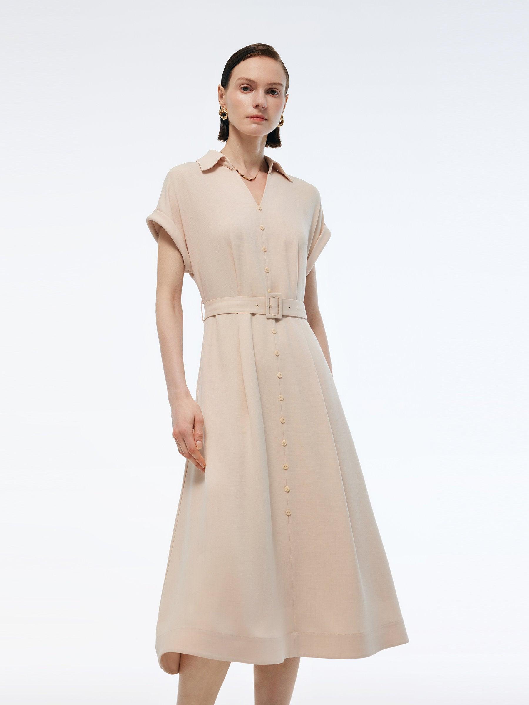 100% Acetate V-Neck Women Maxi Dress With Belt Product Image