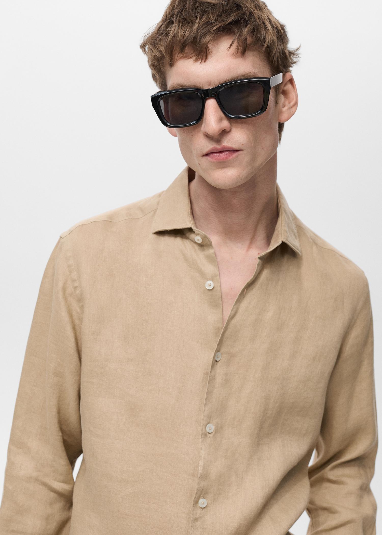 100% linen slim-fit shirt - Men | MANGO USA Product Image