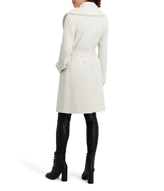 KARL LAGERFELD PARIS Wool Blend Shawl Collar Belted Double Breasted Coat Product Image