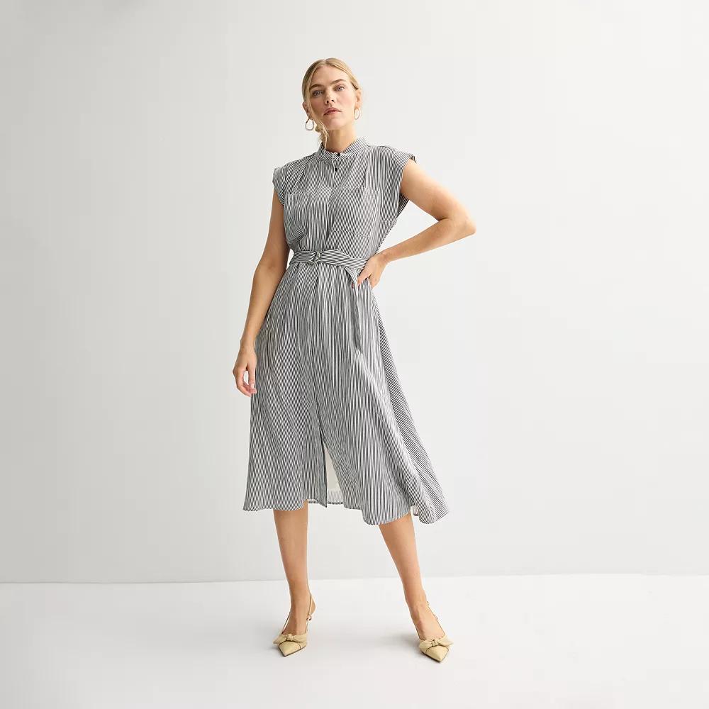 Women's Nine West Cap Sleeve Midi Shirt Dress, Size: XXL, Gray Stripe Product Image