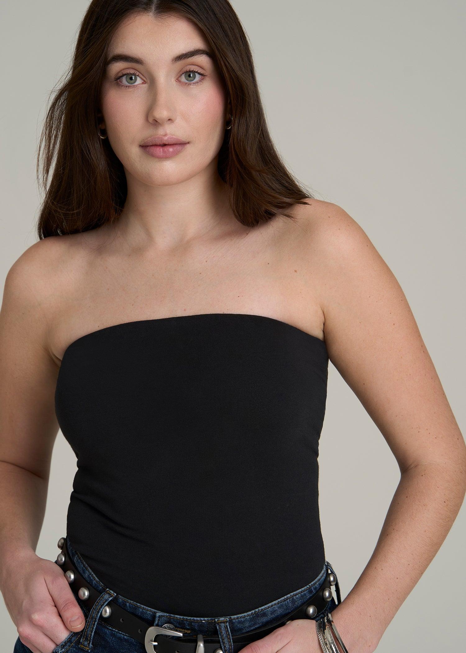 Cotton Tube Top for Tall Women in Black Female Product Image