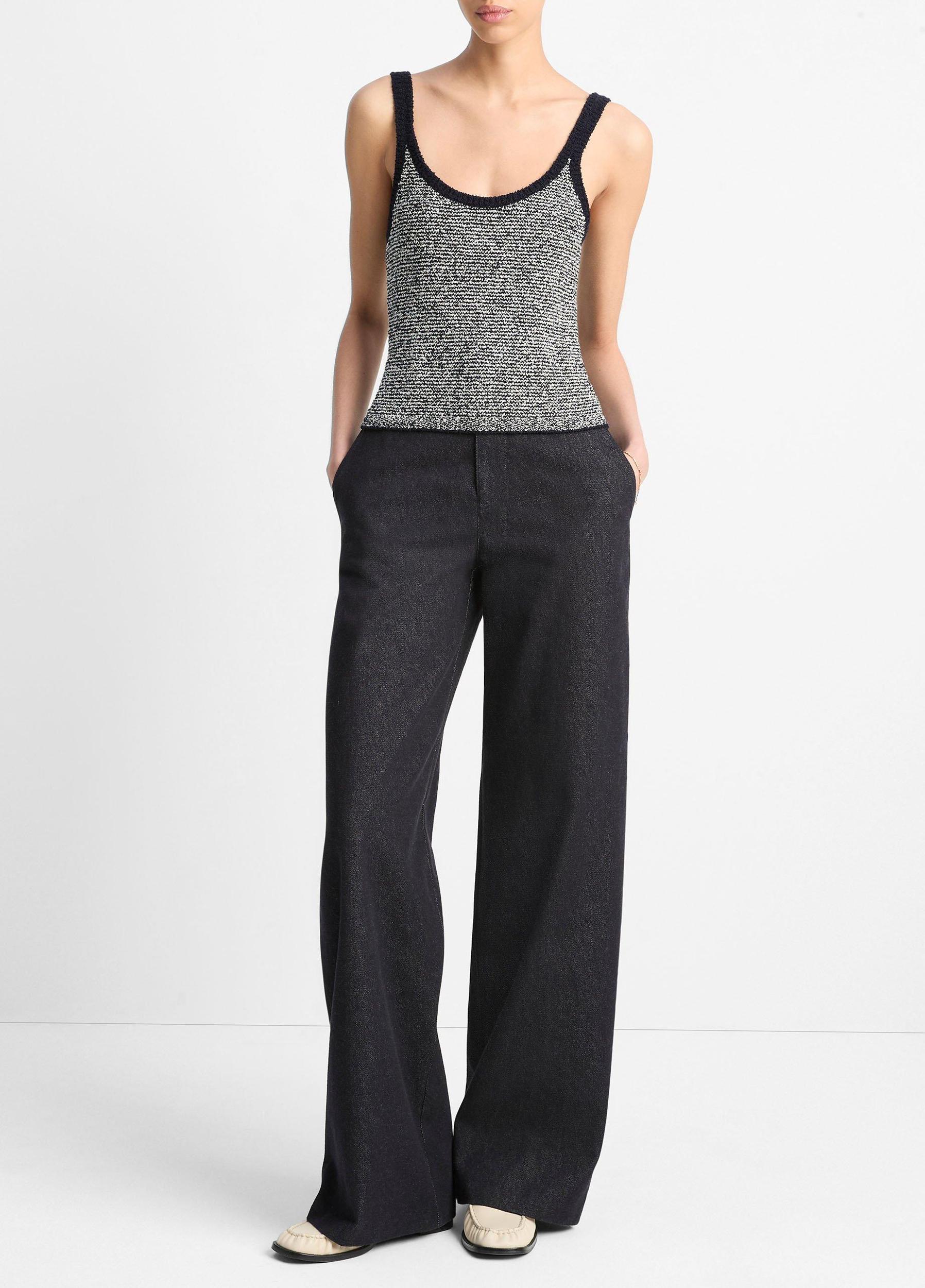 Textured Micro-Stripe Italian Cotton-Blend Sweater Tank Product Image