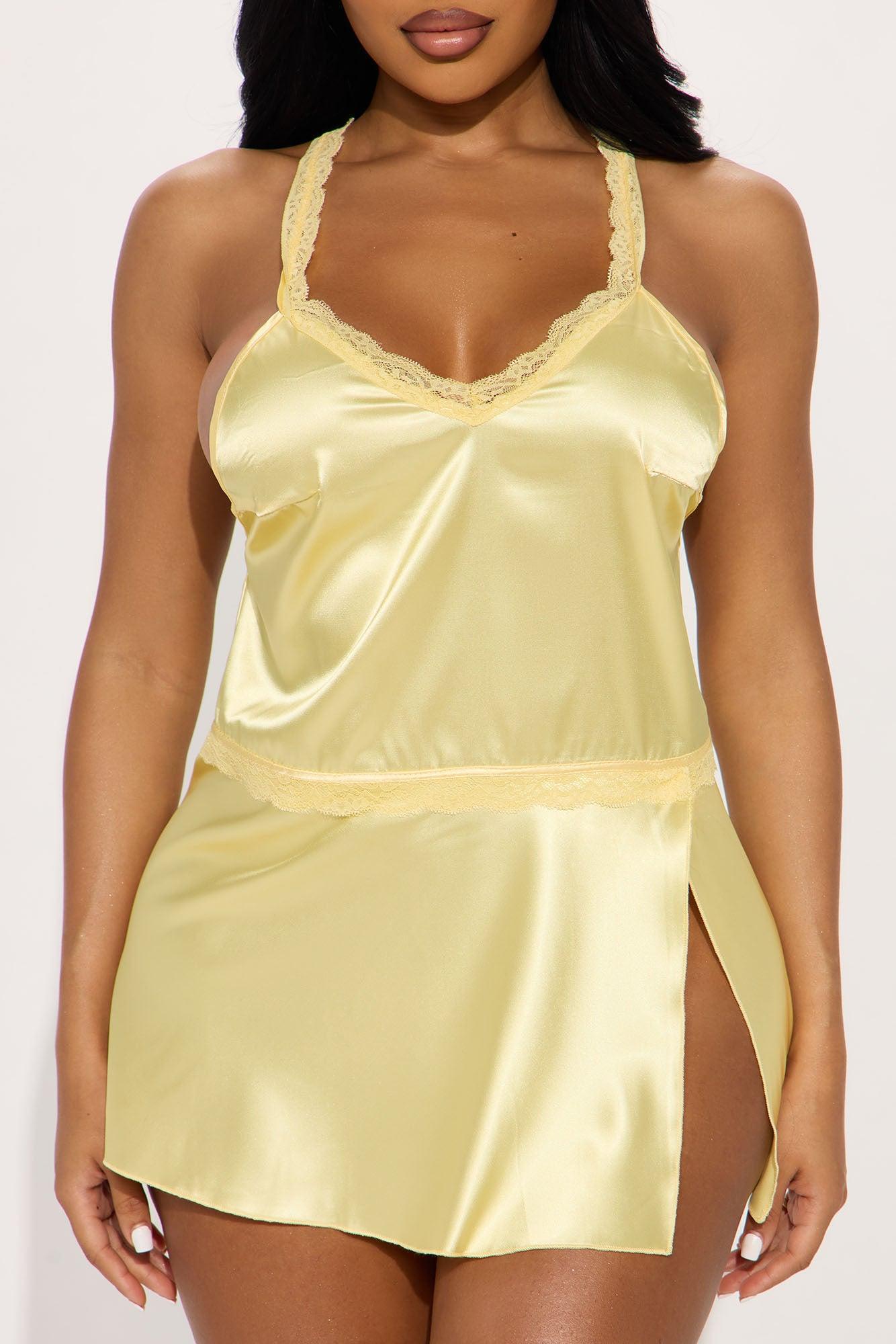 Talk So Sweet Satin Babydoll - Yellow Product Image